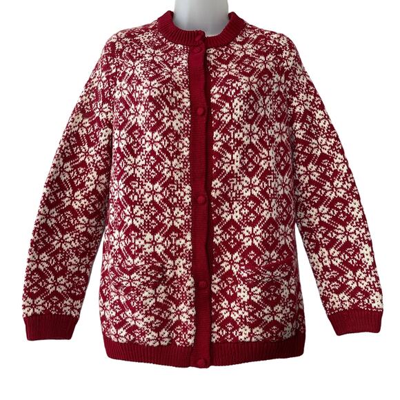 Nordic Snowflake Pattern Christmas Holiday Cardigan Sweater Size Small - Picture 1 of 3